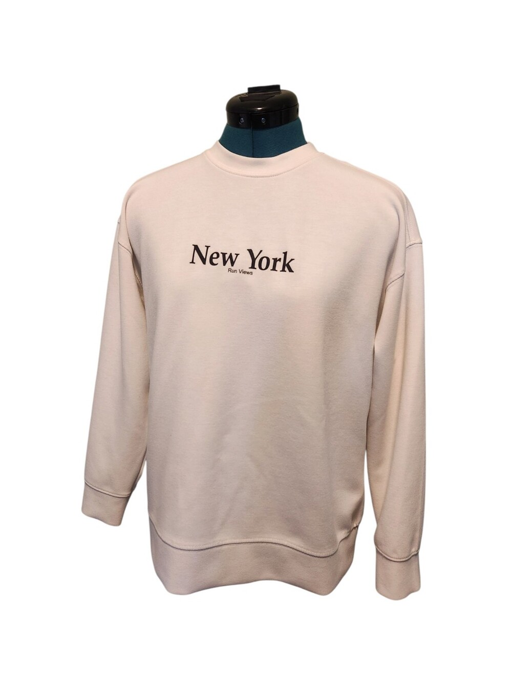 Zara New York Sweatshirt Womens Size 11-12 Graphic Sweater Run Views Beige Black